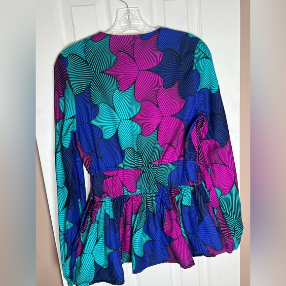 Mae Oti African Ankara Wax Print Peplum Top Full Zip Blouse Size S - Picture 9 of 17